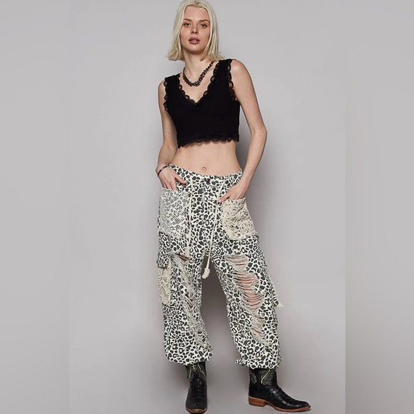 POL Pants - POL Leopard Print Wide Leg Pants with Cream Accents Size L